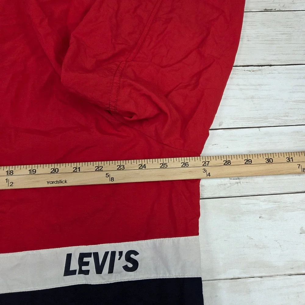 Levi's Colorblock Windbreaker Anorak Jacket Mens XL Red Navy Blue Half Zip Logo